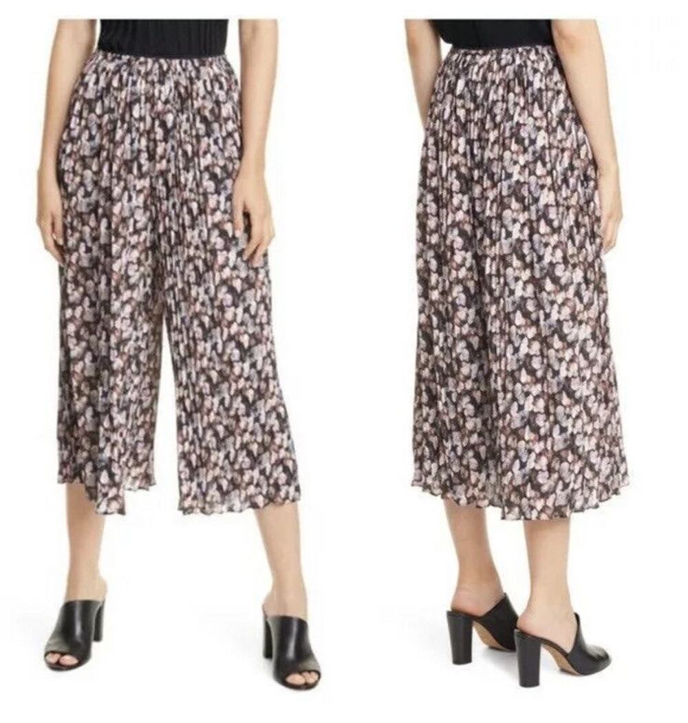 Vince Floral Pleated Pull On Wide Leg Pants Size Large